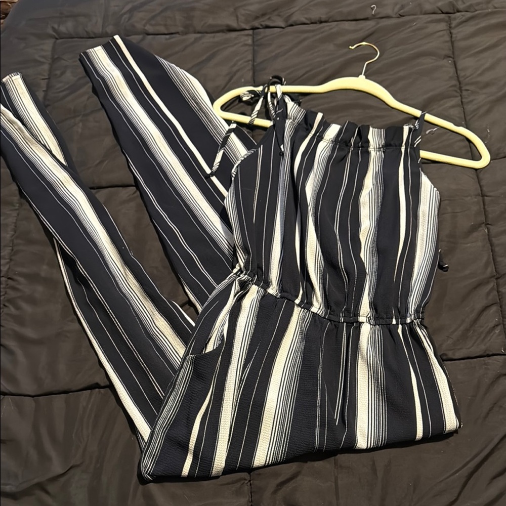 Green Envelope Monochrome Striped Jumpsuit